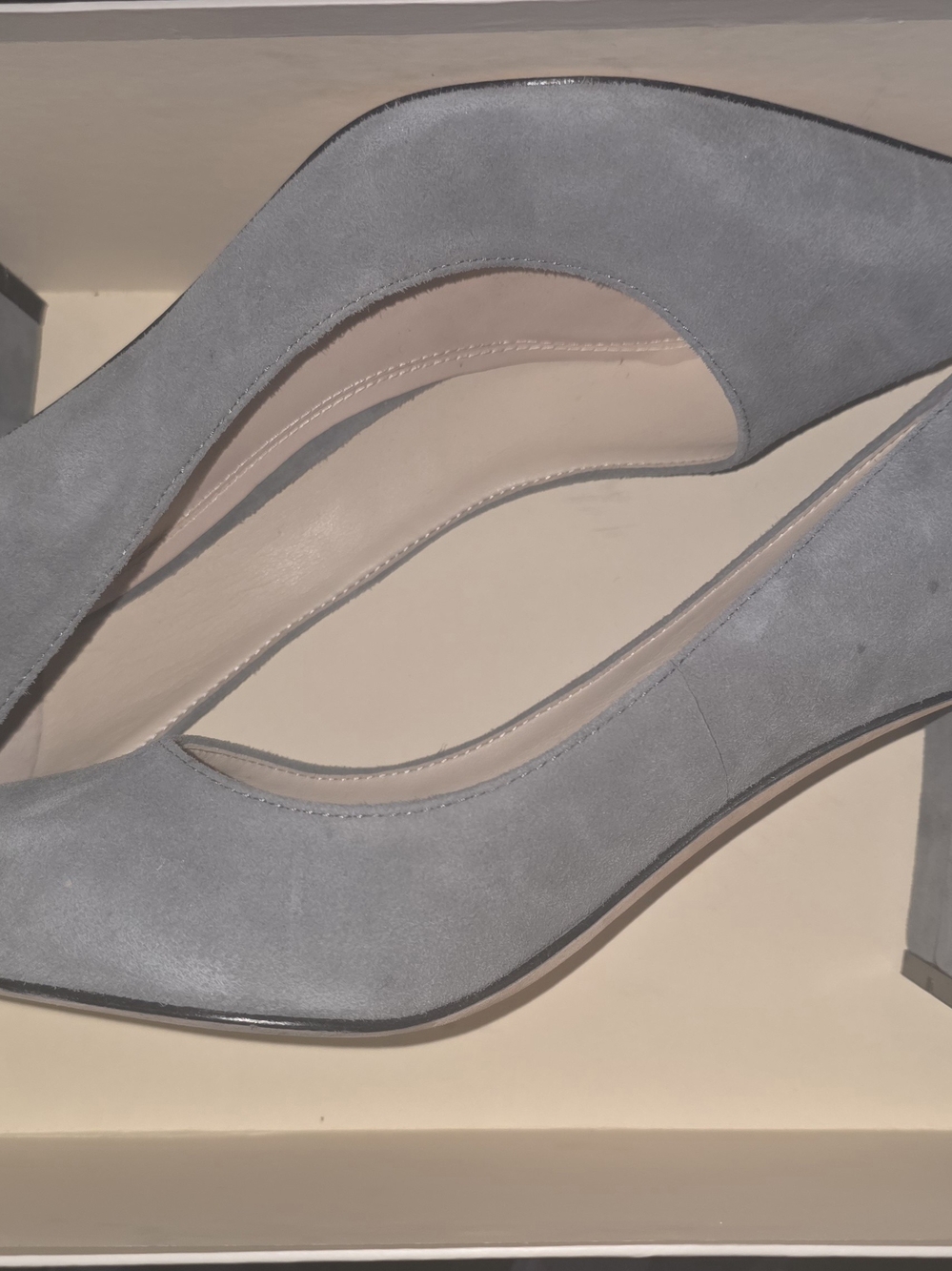 Marc Fisher Light Gray Suede Pointed-Toe Block Heels